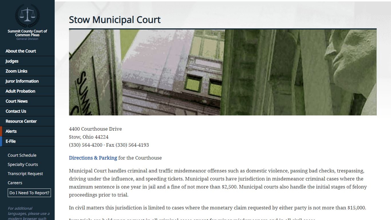 Stow Municipal Court | Summit County Court of Common Pleas